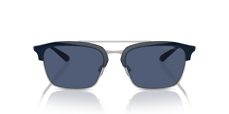 แว่นกันแดด Emporio Armani EA4228-304580 มุมหน้า สีน้ำเงินประกายกับเงินด้าน เลนส์น้ำเงินเข้ม