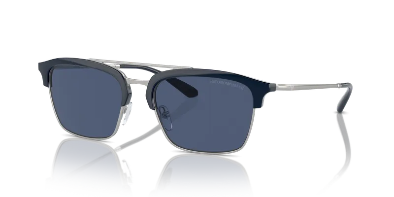 แว่นกันแดด Emporio Armani EA4228-304580 มุมเฉียง ทรงนักบินน้ำเงินเงินด้าน
