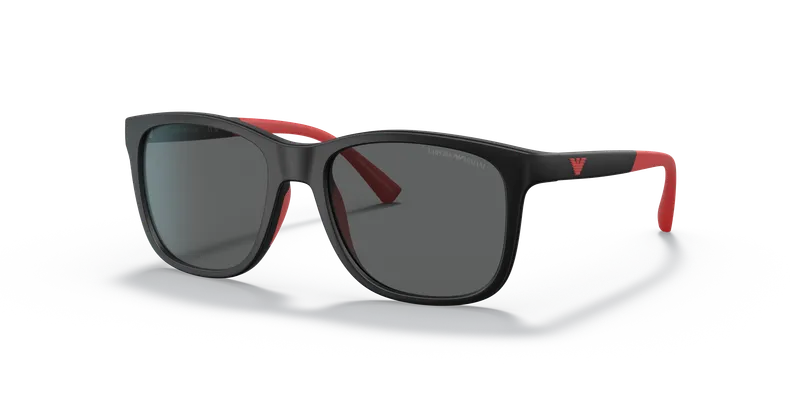 แว่นกันแดดเด็ก Emporio Armani EK4184F-500187 มุมเฉียง กรอบสีดำด้านทรงหมอน เลนส์เทาเข้ม สำหรับเด็ก