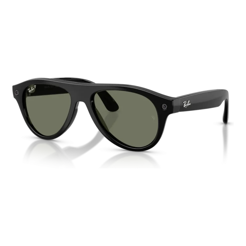 Rayban Meta Aviator Gen 3 สี Shiny Black เลนส์ Polarized Green มุมเฉียงซ้าย