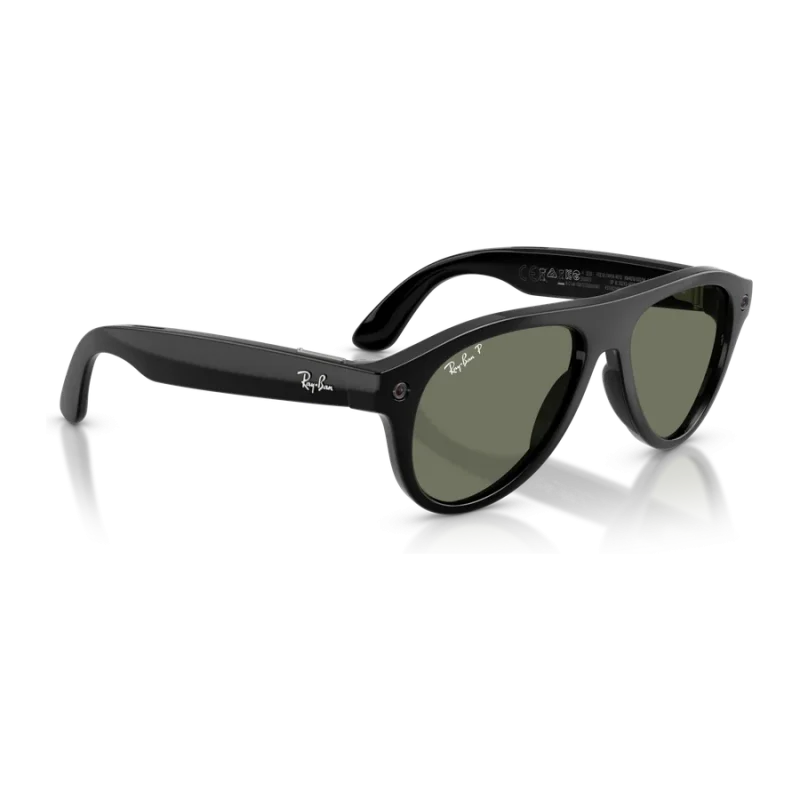 Rayban Meta Aviator Gen 3 สี Shiny Black เลนส์ Polarized Green มุมเฉียงขวา Rayban Meta Aviator Gen 3 สี Shiny Black เลนส์ Polarized Green มุมเฉียงขวา