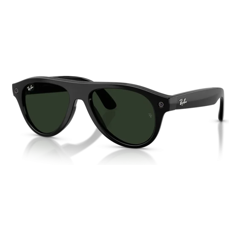 Rayban Meta Aviator Gen 3 สี Shiny Black เลนส์ Transitions Gen S Graphite Green มุมเฉียง เลนส์เข้มเมื่อโดนแสง