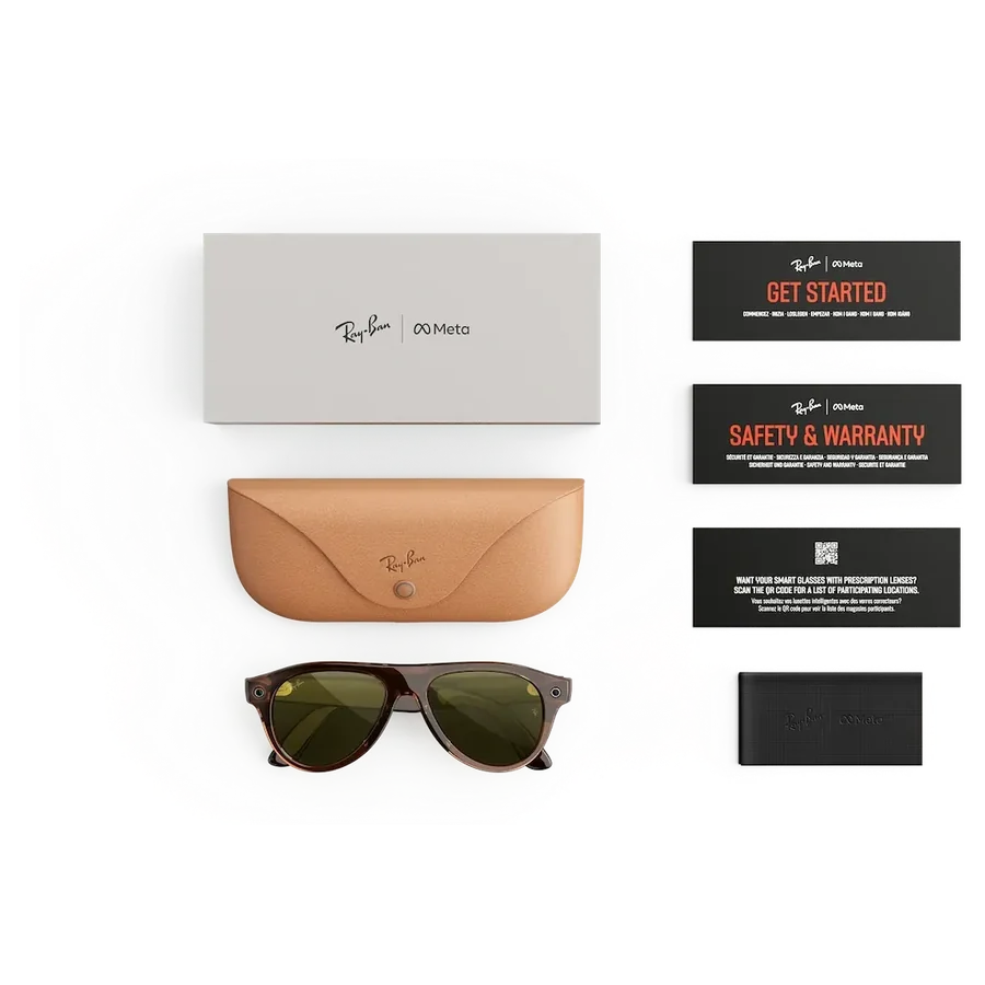 อุปกรณ์ในชุด Rayban Meta Aviator ภาพแว่นสี Transparent Umber / Transitions Jade