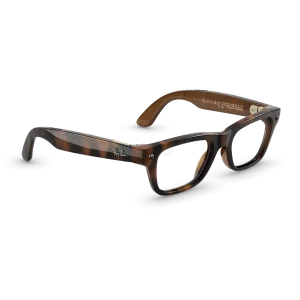 Right quarter view of Rayban Meta Blayzer Optics (Gen 2) with Havana frames with Clear lenses.