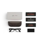Items included with purchase of Rayban Meta glasses – Rayban Meta charging case, Rayban Meta AI glasses and getting started guide.