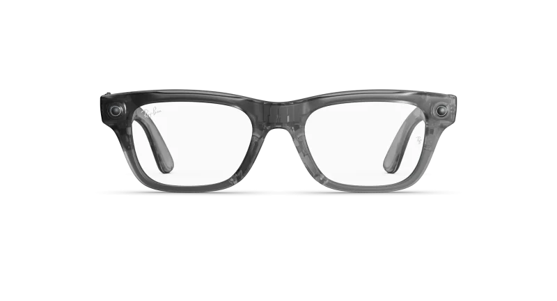 Front view of Rayban Meta Blayzer Optics (Gen 2) with Transparent Matt Ice Grey frames with Clear Lenses.