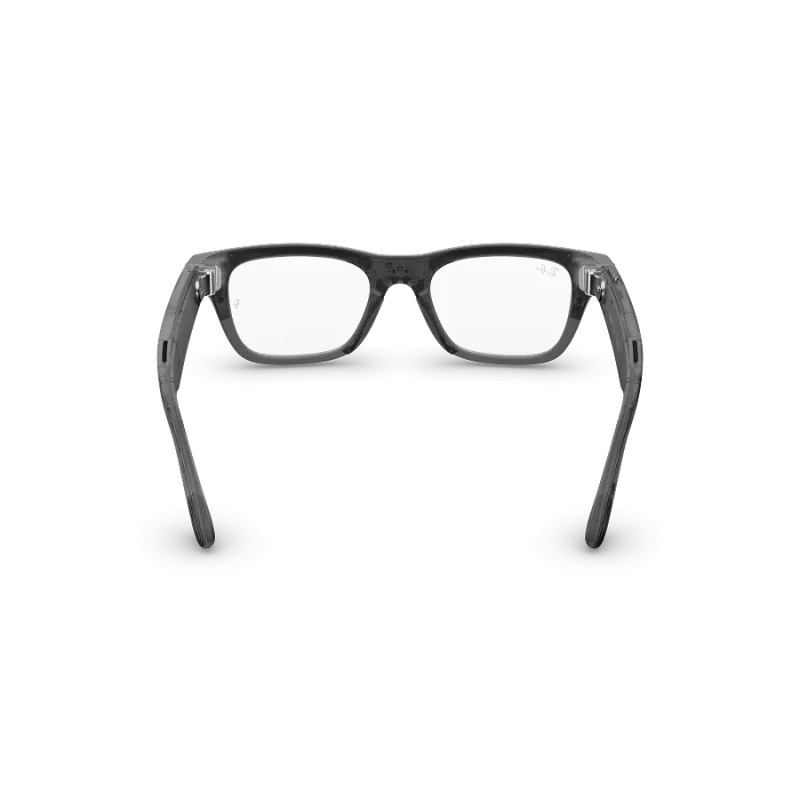 Rear view of Rayban Meta Blayzer Optics (Gen 2) with Transparent Matt Ice Grey frames with Clear Lenses.
