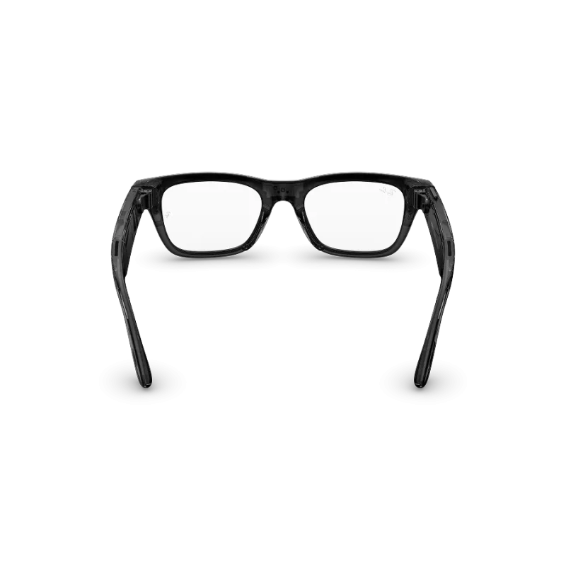 Rear view of Rayban Meta Blayzer Optics (Gen 2) with Transparent Shiny Black frames with Clear Lenses.