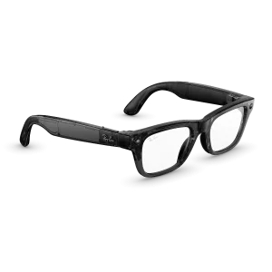 Right quarter view of Rayban Meta Blayzer Optics (Gen 2) with Transparent Shiny Black frames with Clear Lenses.