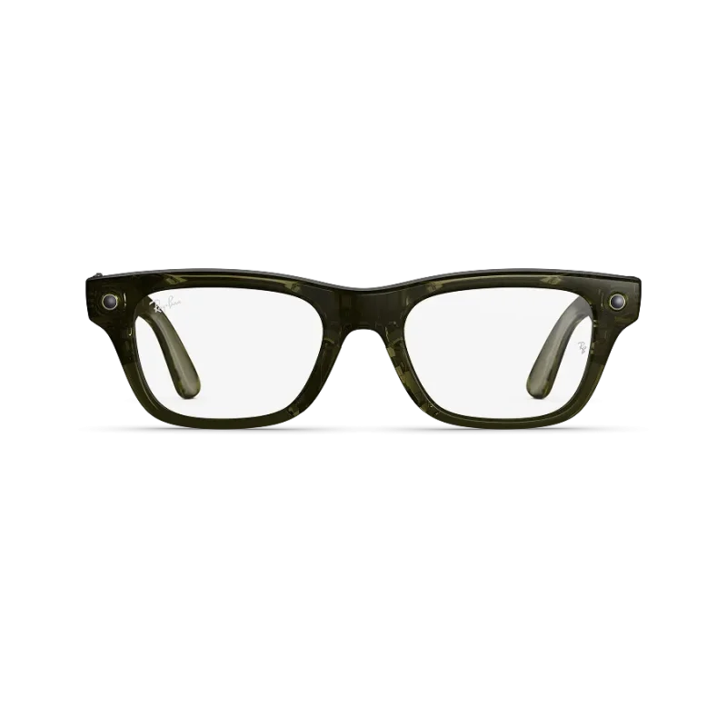 Front view of Rayban Meta Blayzer Optics (Gen 2) with Transparent Shiny Dark Olive frames with Clear lenses.