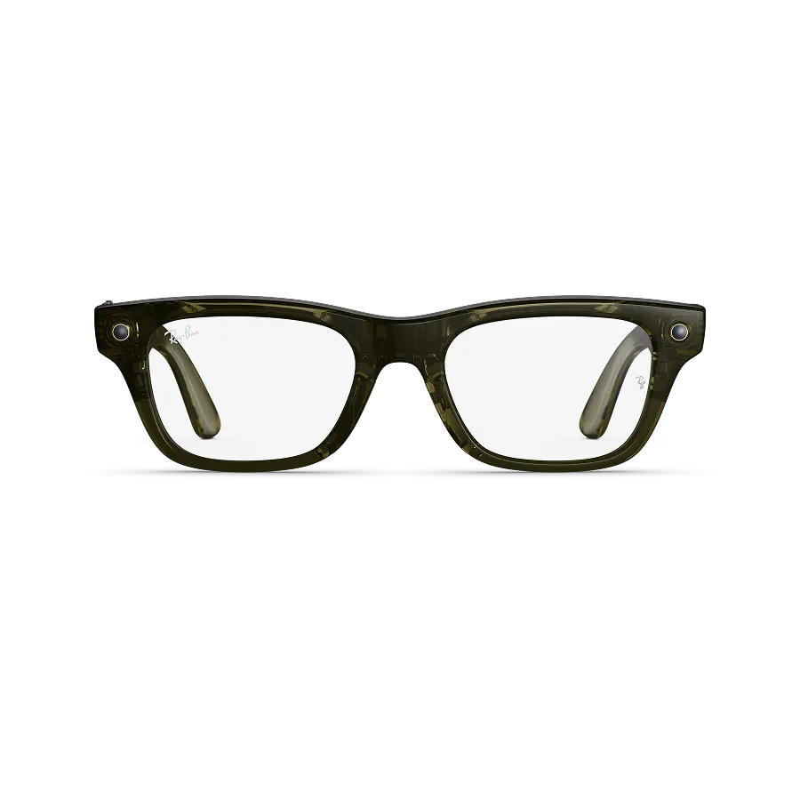 Front view of Rayban Meta Blayzer Optics (Gen 2) with Transparent Shiny Dark Olive frames with Clear lenses.
