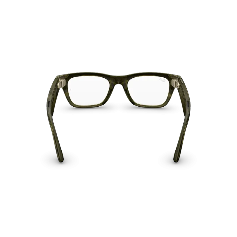 Rear view of Rayban Meta Blayzer Optics (Gen 2) with Transparent Shiny Dark Olive frames with Clear lenses.