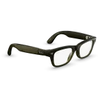 Right quarter view of Rayban Meta Blayzer Optics (Gen 2) with Transparent Shiny Dark Olive frames with Clear lenses. Right quarter view of Rayban Meta Blayzer Optics (Gen 2) with Transparent Shiny Dark Olive frames with Clear lenses.