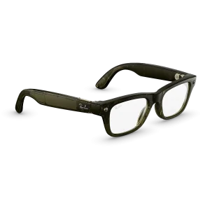Right quarter view of Rayban Meta Blayzer Optics (Gen 2) with Transparent Shiny Dark Olive frames with Clear lenses.