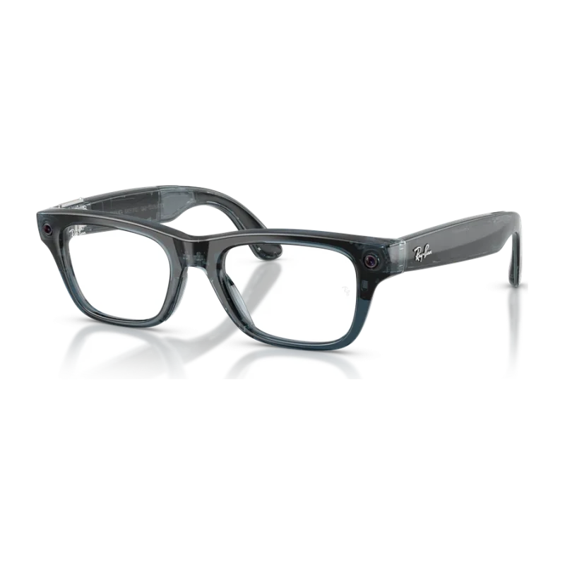 Rayban Meta Blayzer Optics Gen 2 สี Transparent Ocean Blue เลนส์ใส Demo Lens มุมเฉียงซ้าย