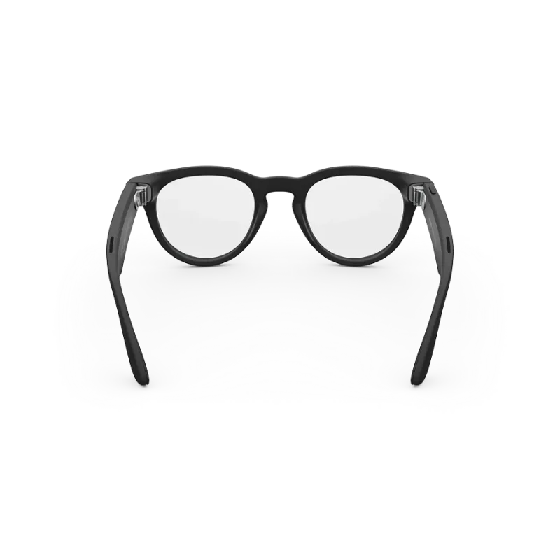 Rear view of Rayban Meta Headliner glasses with Matte Black frames with Clear lenses.