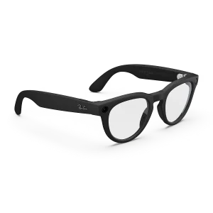 Right quarter view of Rayban Meta Headliner glasses with Matte Black frames with Clear lenses.