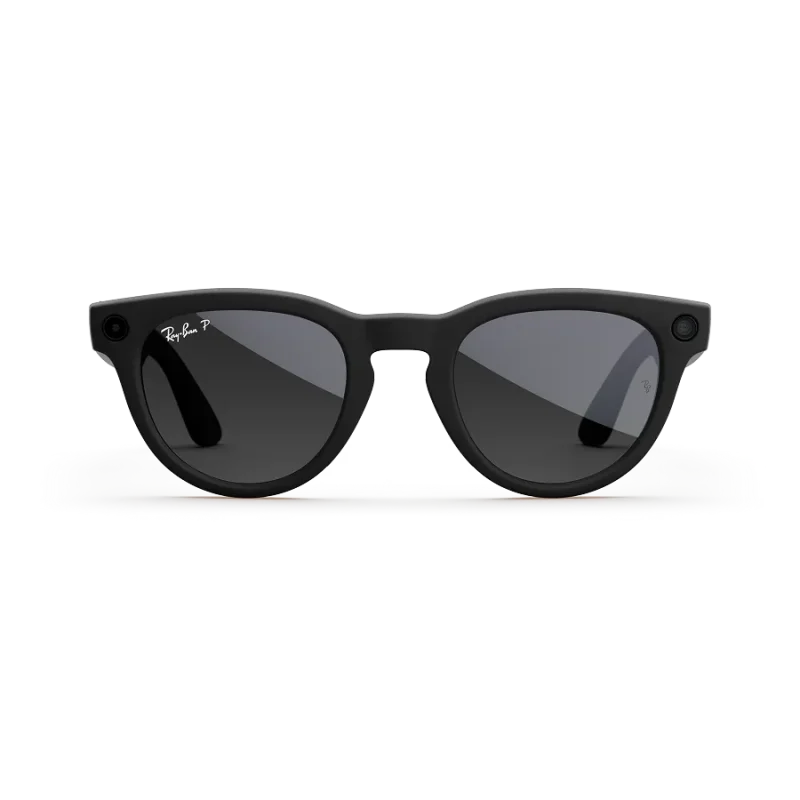 Front view of Rayban Meta Headliner glasses with Matt Black frames with Polarised Gradient Graphite sun lenses.