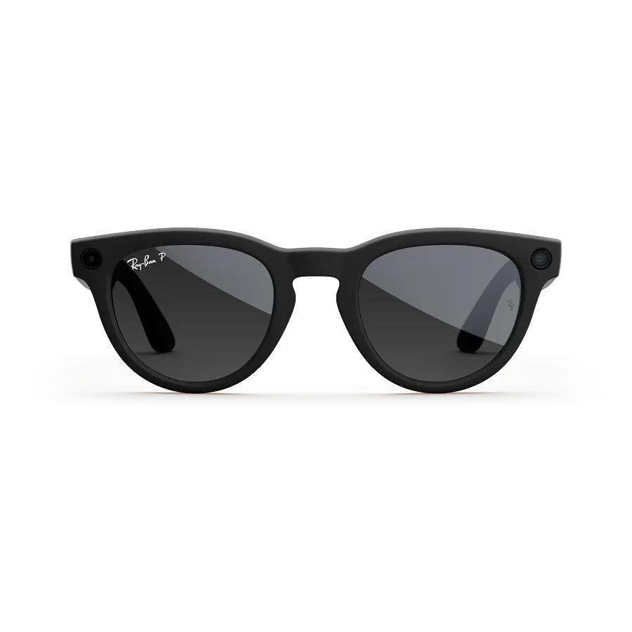 Front view of Rayban Meta Headliner glasses with Matt Black frames with Polarised Gradient Graphite sun lenses.
