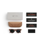 Items included with purchase of Rayban Meta glasses – Rayban Meta charging case, Rayban Meta AI glasses, and getting started guide.
