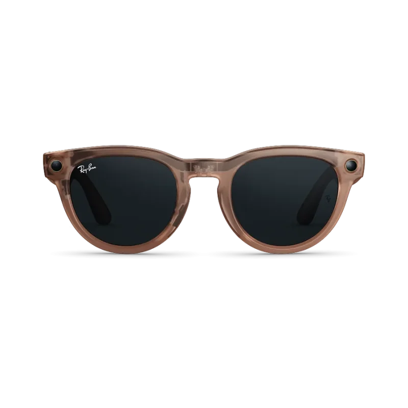 Front view of Rayban Meta Headliner glasses with Matt Transparent Peach frames with Grey Transitions® lenses.