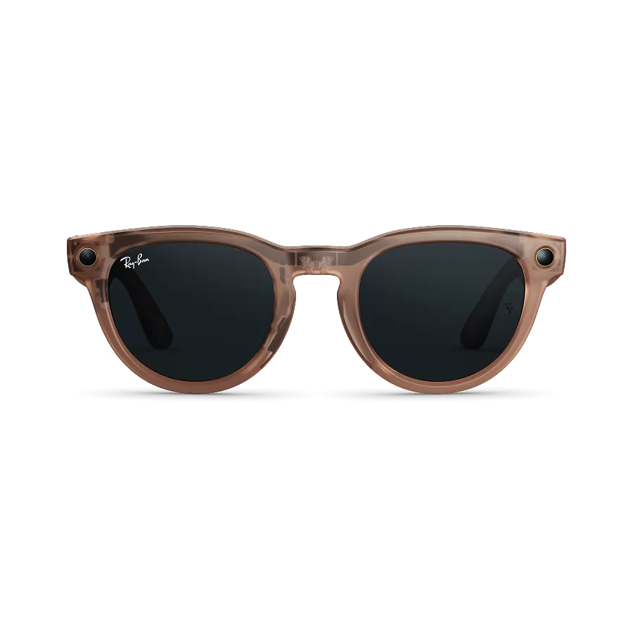 Front view of Rayban Meta Headliner glasses with Matt Transparent Peach frames with Grey Transitions® lenses.