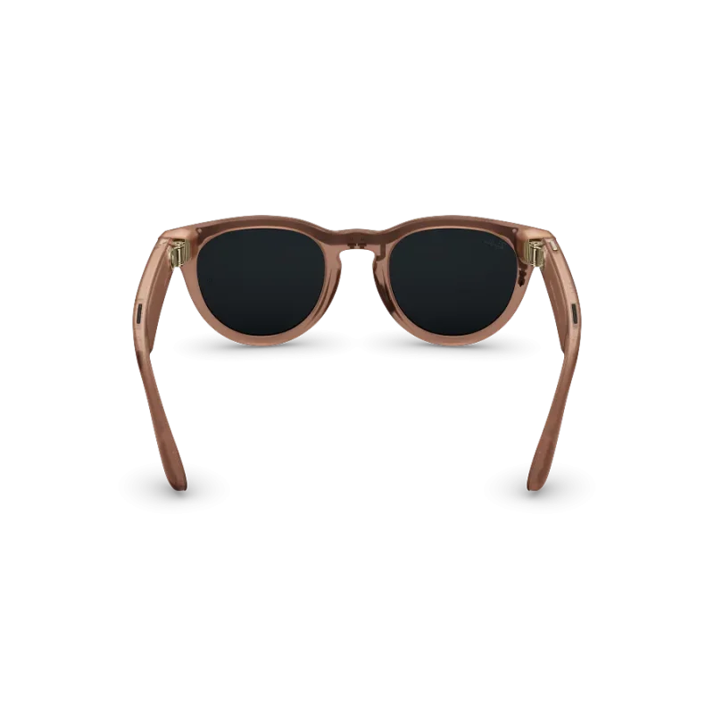 Rear view of Rayban Meta Headliner glasses with Matt Transparent Peach frames with Grey Transitions® lenses.