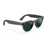 Right quarter view of Rayban Meta glasses with Shiny Asteroid Grey frames with Emerald Transitions® lenses.