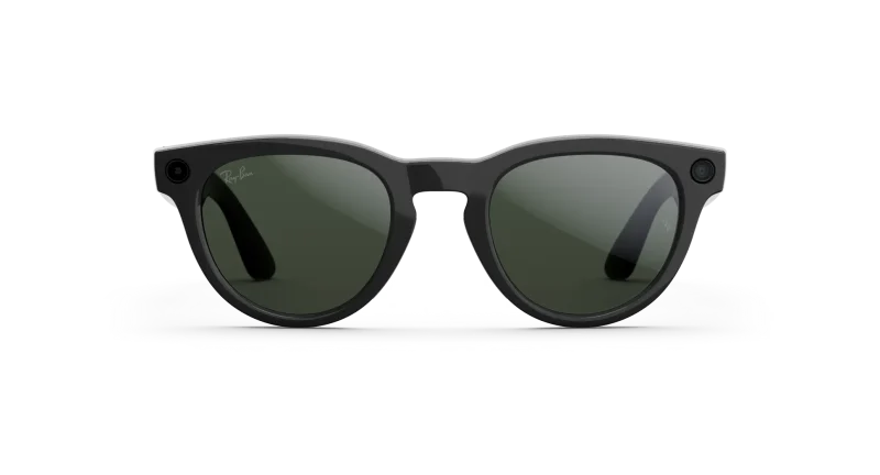 Front view of Rayban Meta glasses with Shiny Black frames with Graphite Green Transitions® lenses.