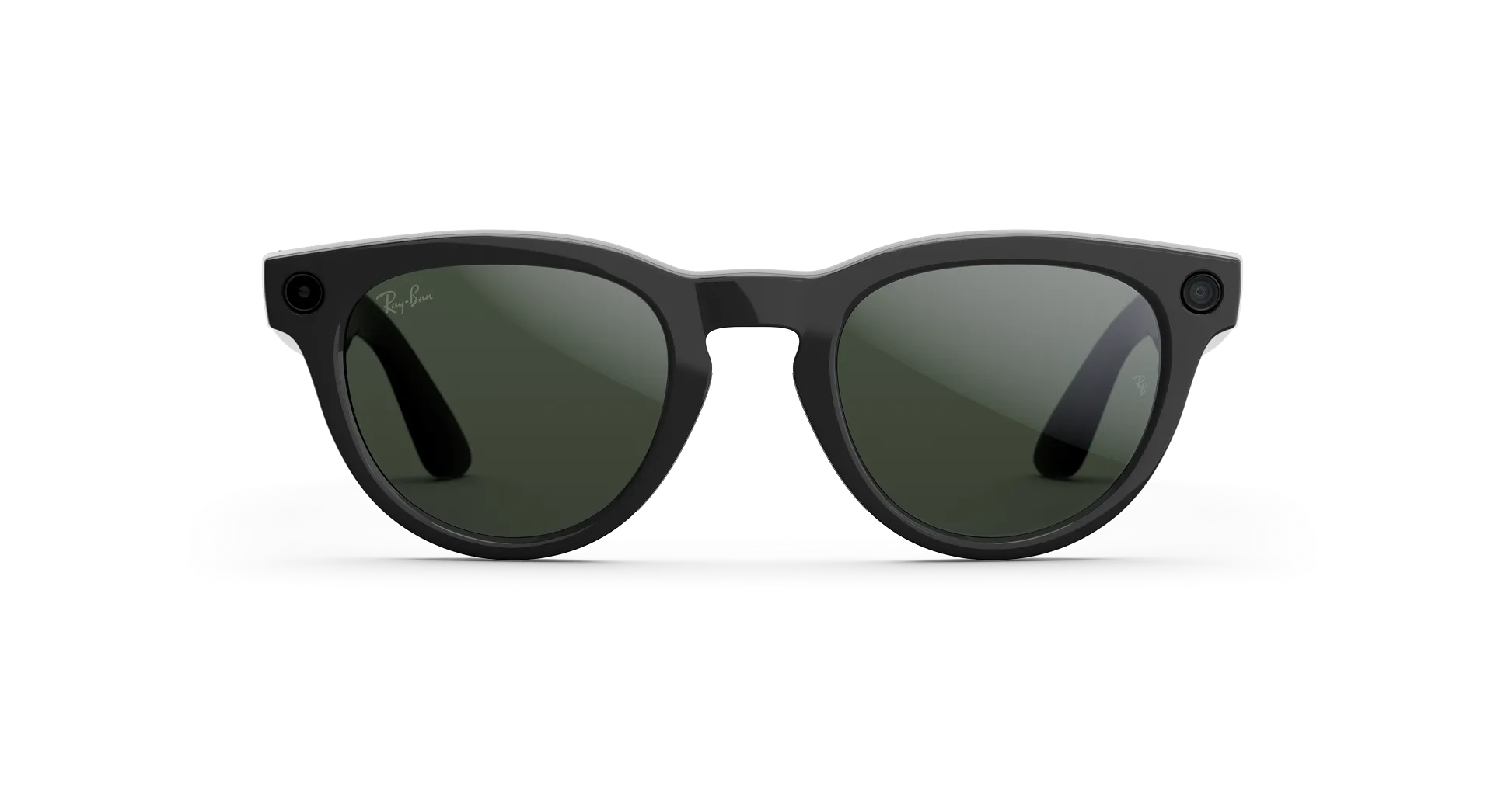Front view of Rayban Meta glasses with Shiny Black frames with Graphite Green Transitions® lenses.