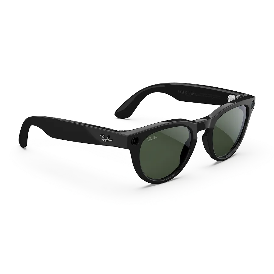 Right quarter view of Rayban Meta glasses with Shiny Black frames with Graphite Green Transitions® lenses.
