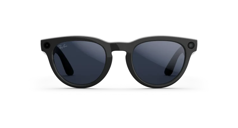 Front view of Rayban Meta glasses with Shiny Black frames with Clear to Sapphire Transitions® lenses.