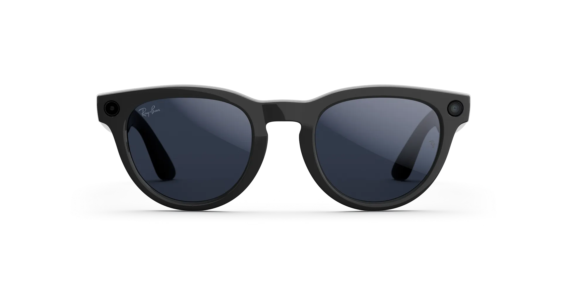 Front view of Rayban Meta glasses with Shiny Black frames with Clear to Sapphire Transitions® lenses.