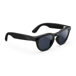 Right quarter view of Rayban Meta glasses with Shiny Black frames with Clear to Sapphire Transitions® lenses.