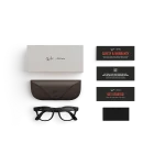 Items included with purchase of Rayban Meta glasses – Rayban Meta charging case, Rayban Meta AI glasses and getting started guide.