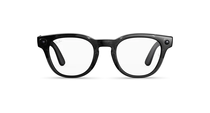 Front view of Rayban Meta Scriber Optics (Gen 2) with Transparent Shiny Black frames with Clear Lenses.