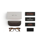 Items included with purchase of Rayban Meta glasses – Rayban Meta charging case, Rayban Meta AI glasses and getting started guide.