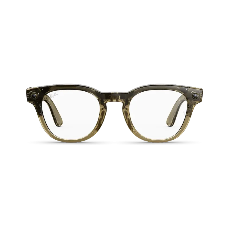 Front view of Rayban Meta Scriber Optics (Gen 2) with Transparent Shiny Stone Beige frames with Clear Lenses.