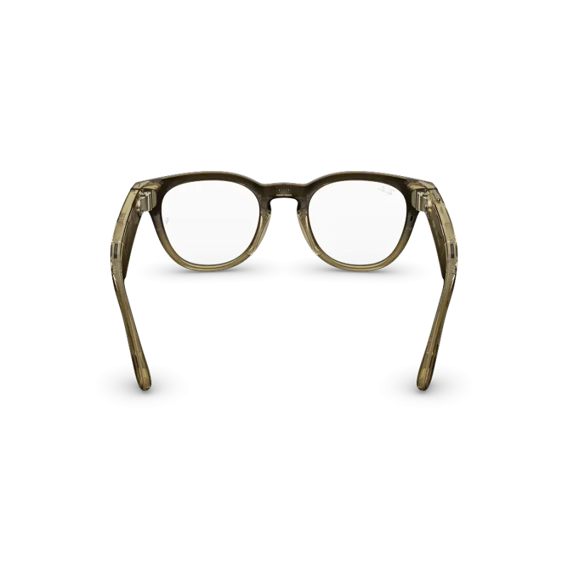 Rear view of Rayban Meta Scriber Optics (Gen 2) with Transparent Shiny Stone Beige frames with Clear Lenses.
