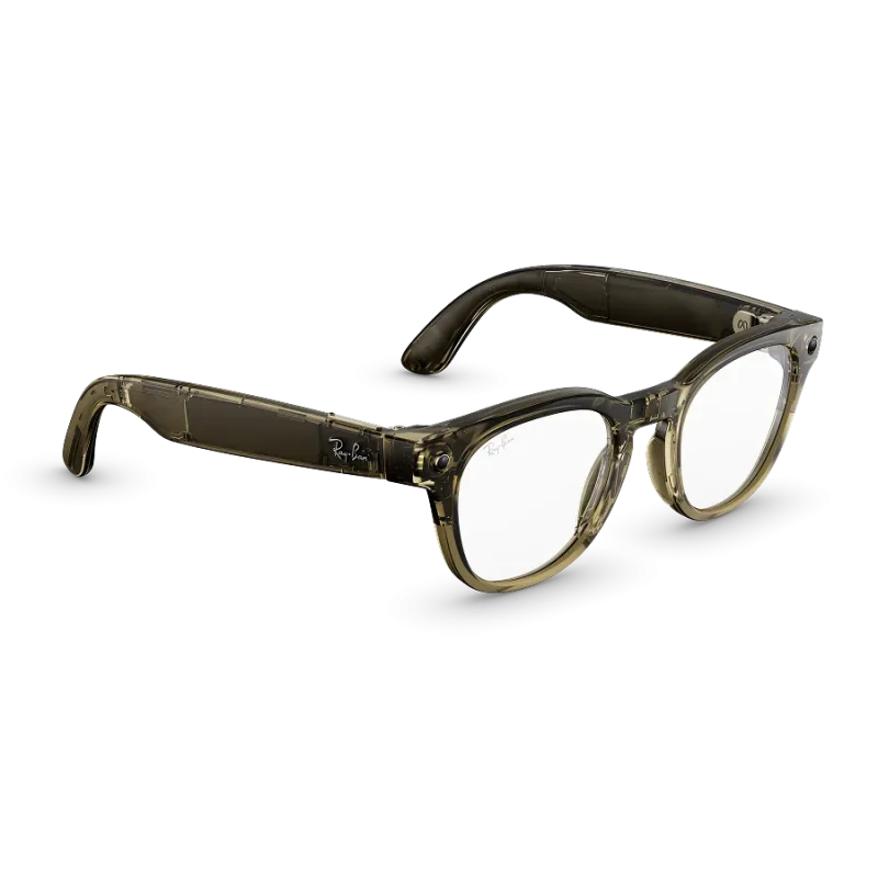 Right quarter view of Rayban Meta Scriber Optics (Gen 2) with Transparent Shiny Stone Beige frames with Clear Lenses.