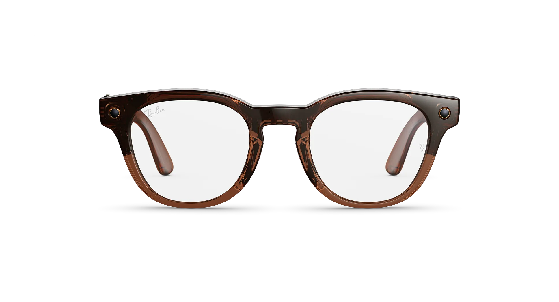 Front view of Rayban Meta Scriber Optics (Gen 2) with Transparent Shiny Umber frames with Clear Lenses.