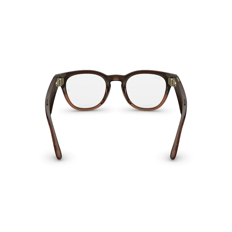Rear view of Rayban Meta Scriber Optics (Gen 2) with Transparent Shiny Umber frames with Clear Lenses.