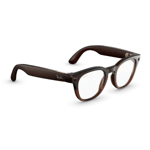 Right quarter view of Rayban Meta Scriber Optics (Gen 2) with Transparent Shiny Umber frames with Clear Lenses.
