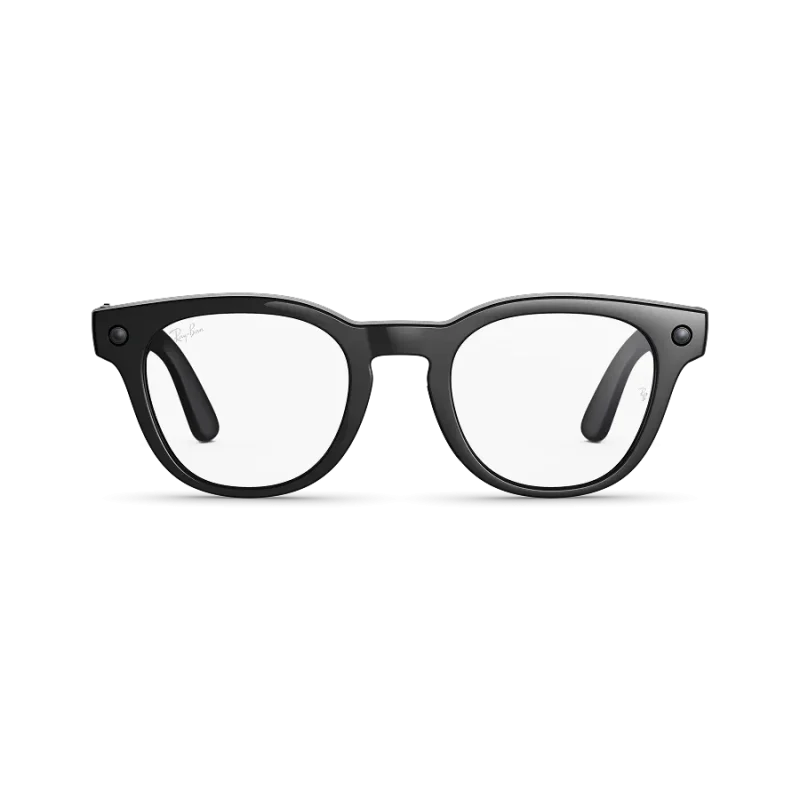 Front view of Rayban Meta Scriber Optics (Gen 2) with Solid Shiny Black frames with Clear Lenses.