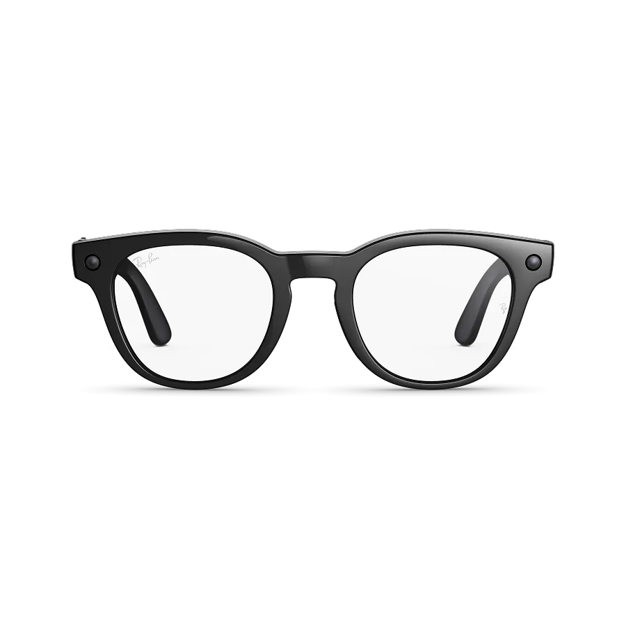 Front view of Rayban Meta Scriber Optics (Gen 2) with Solid Shiny Black frames with Clear Lenses.