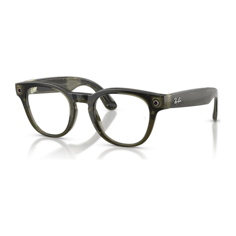 Rayban Meta Scriber Optics Gen 2 สี Transparent Dark Olive เลนส์ใส Demo Lens มุมเฉียงซ้าย