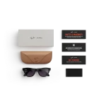 Items included with purchase of Rayban Meta glasses – Rayban Meta charging case, Rayban Meta AI glasses and getting started guide.