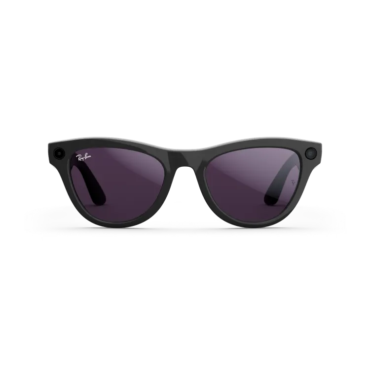 Front view of Rayban Meta glasses with Shiny Black frames with Clear to Amethyst Transitions® lenses.