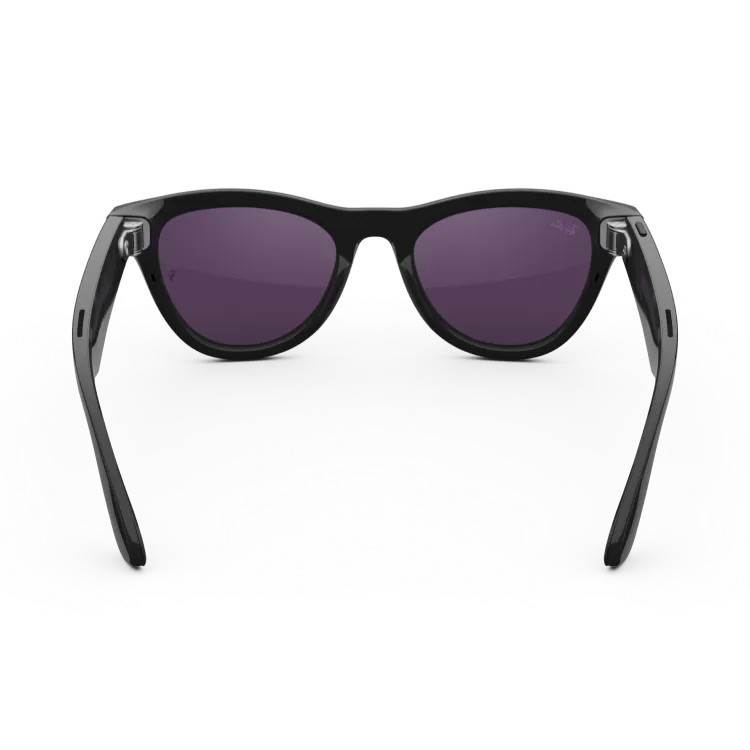 Rear view of Rayban Meta glasses with Shiny Black frames with Clear to Amethyst Transitions® lenses.