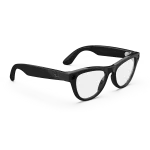 Right quarter view of Rayban Meta glasses with Shiny Black frames with Clear lenses.